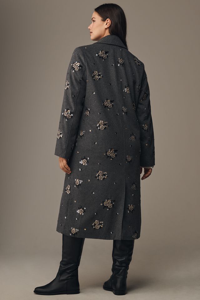 By Anthropologie Embellished Wool Blend Coat #7
