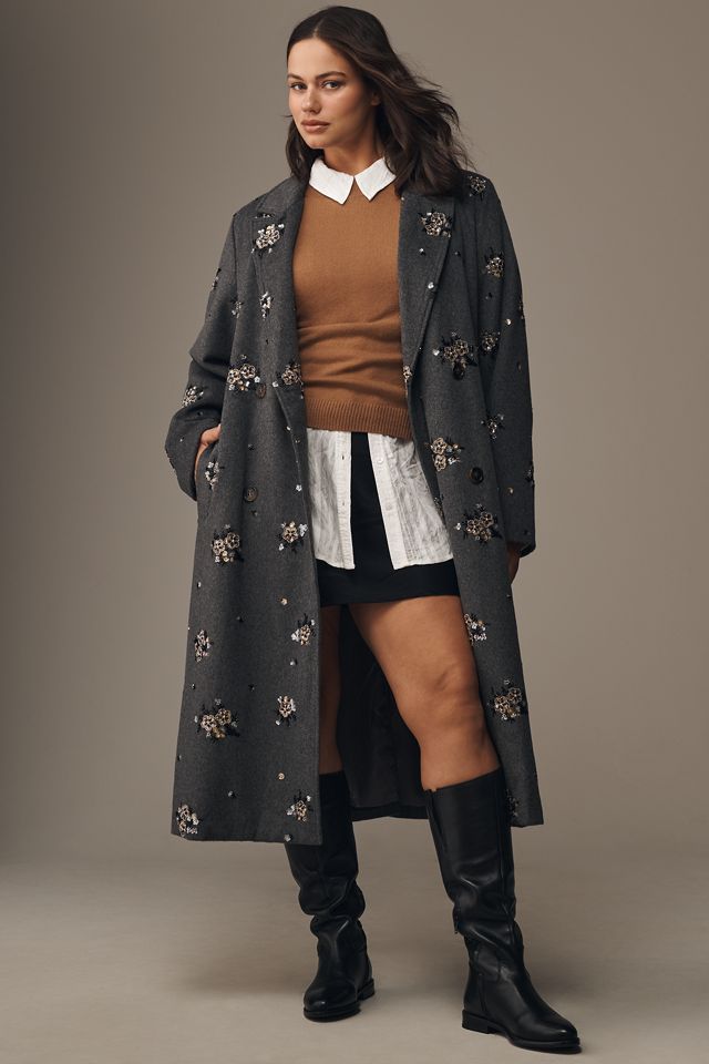 By Anthropologie Embellished Wool Blend Coat #4