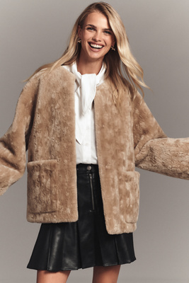 Maeve Faux-fur Teddy Coat Jacket In Brown