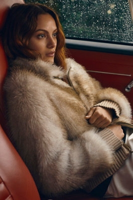 Maeve Cropped Faux-fur Coat Jacket In Nude