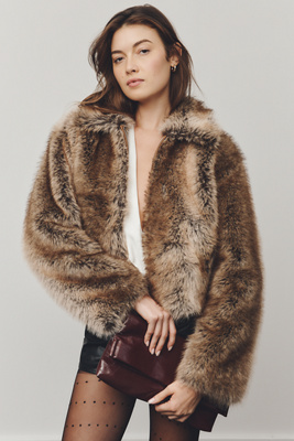 Maeve Cropped Faux-fur Coat In Brown
