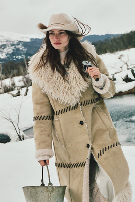 By Anthropologie Faux-suede Longline Coat Jacket In Nude