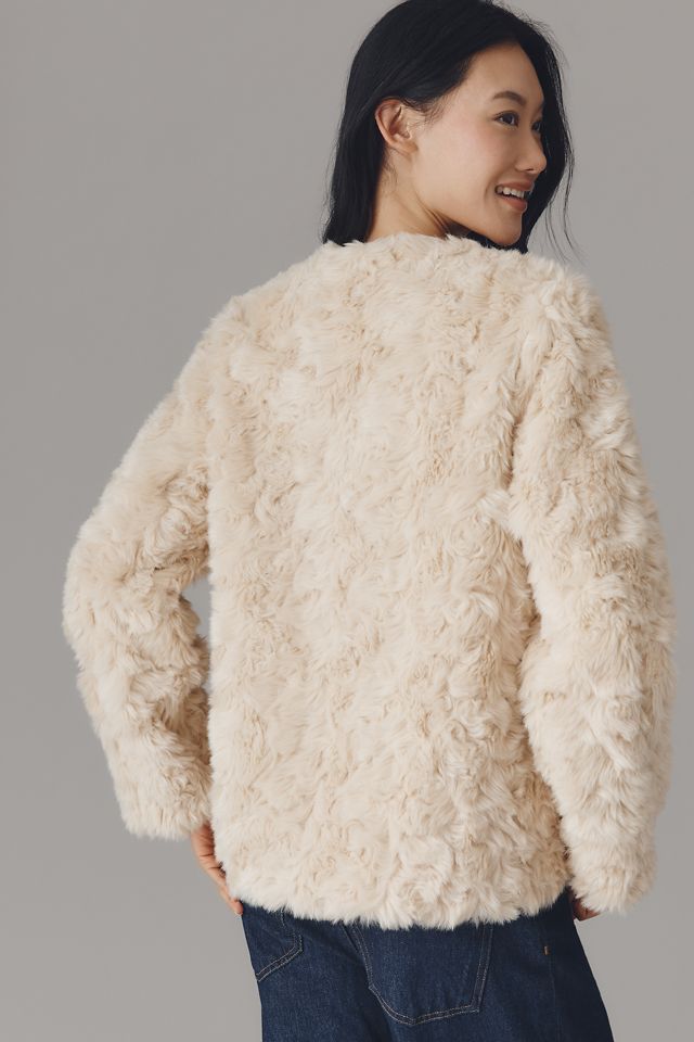 Maeve Faux Fur Collarless Double-Breasted Jacket #1
