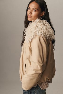 Pilcro Faux Fur Collar Bomber Jacket