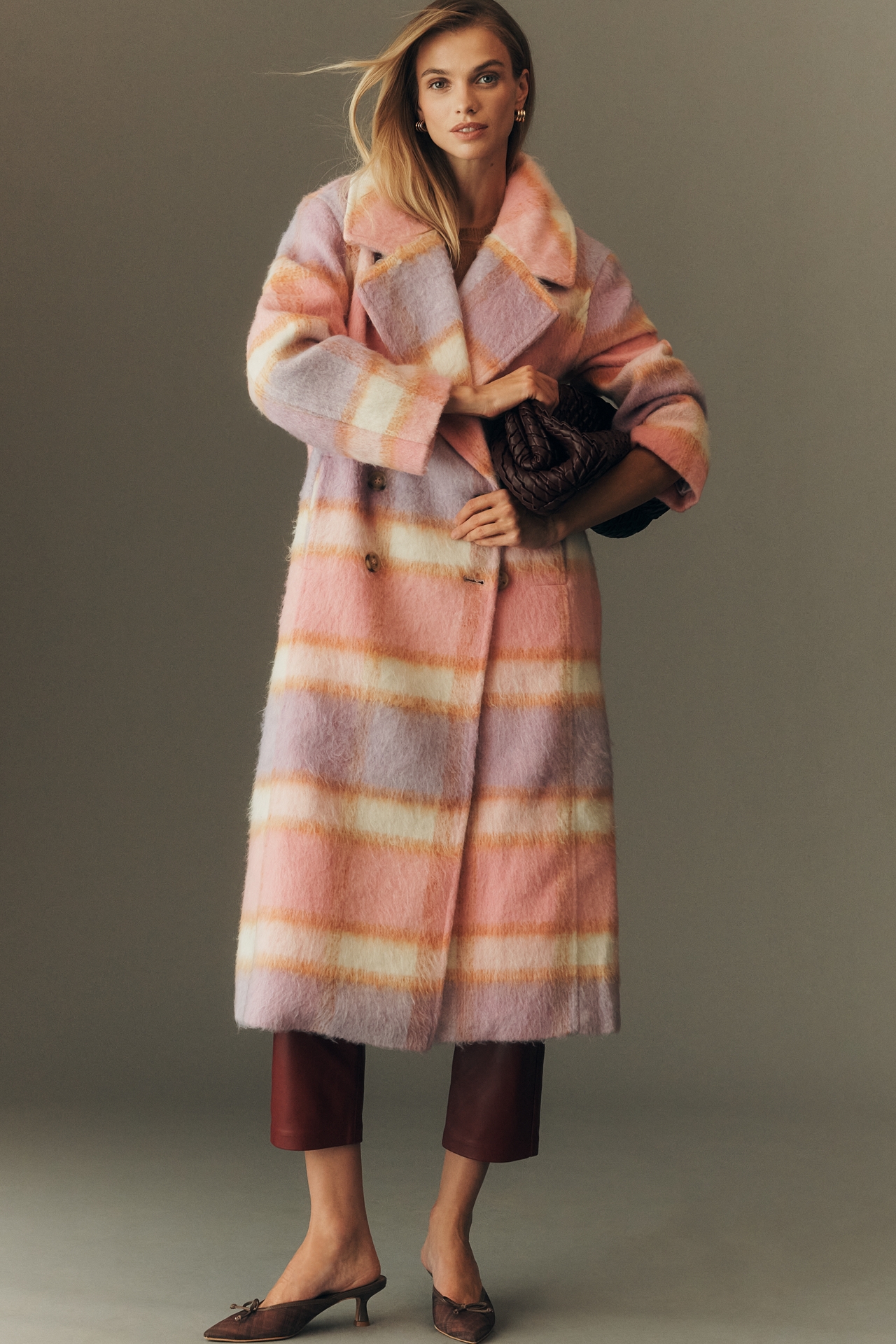 Maeve Wool Blend Plaid Long Coat