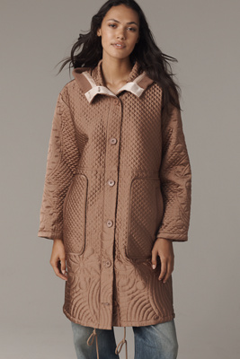 By Anthropologie Embroidered Hooded Anorak Coat