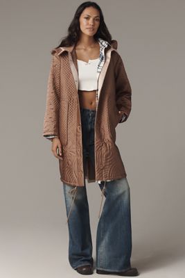 By Anthropologie Embroidered Hooded Anorak Coat