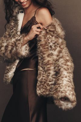 By Anthropologie Embellished Faux Fur Jacket