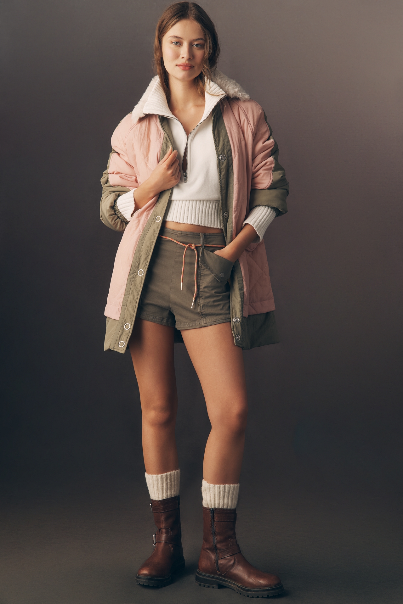 Pilcro Sherpa Fleece Collar Quilted Liner Coat