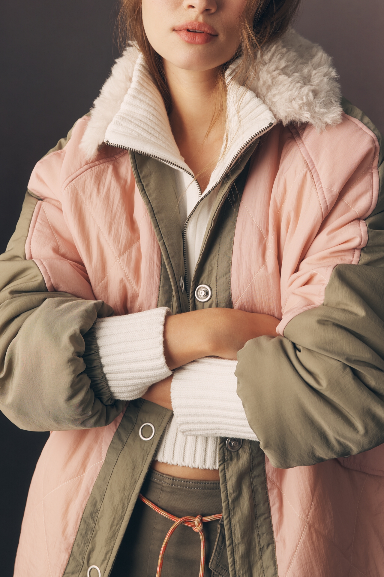 Pilcro Sherpa Fleece Collar Quilted Liner Coat