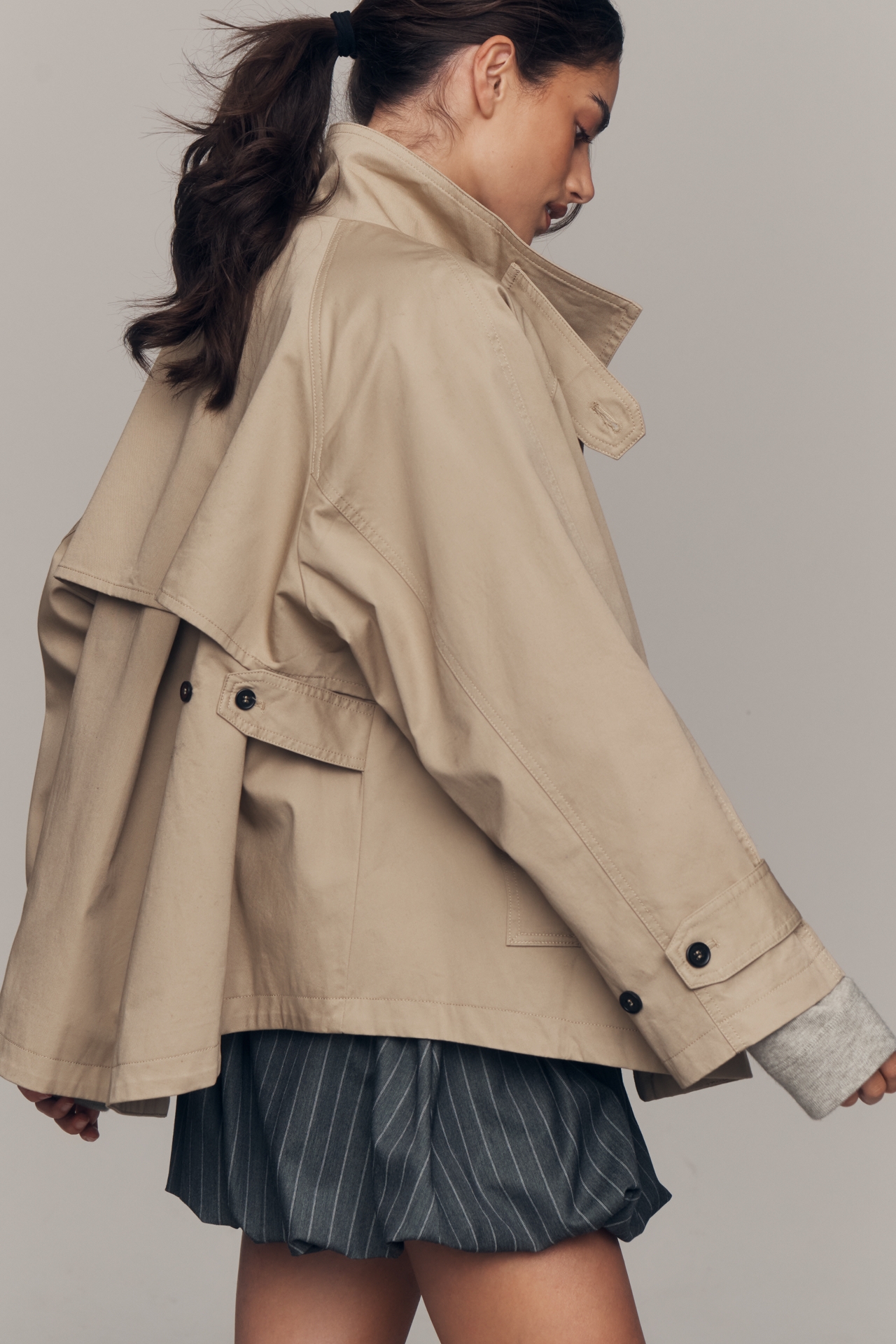 Maeve Swing Funnel-Neck Cape Jacket