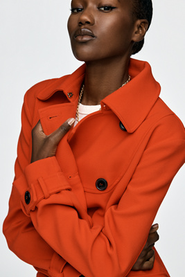 Maeve Fit & Flare Trench Coat Jacket In Red