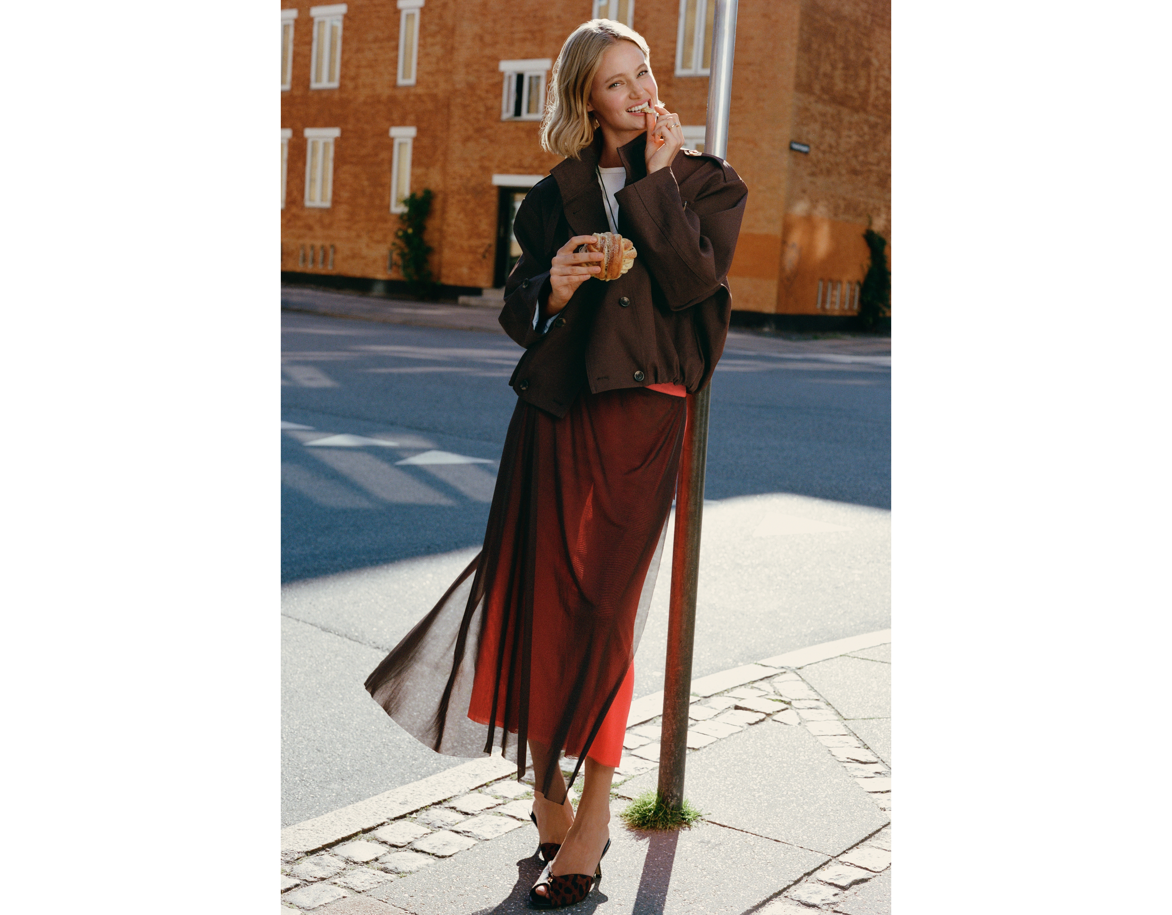 Maeve Retta Funnel Neck Double Breasted Short Trench Coat