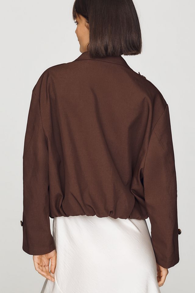 Maeve Retta Funnel-Neck Double-Breasted Short Trench Coat #3