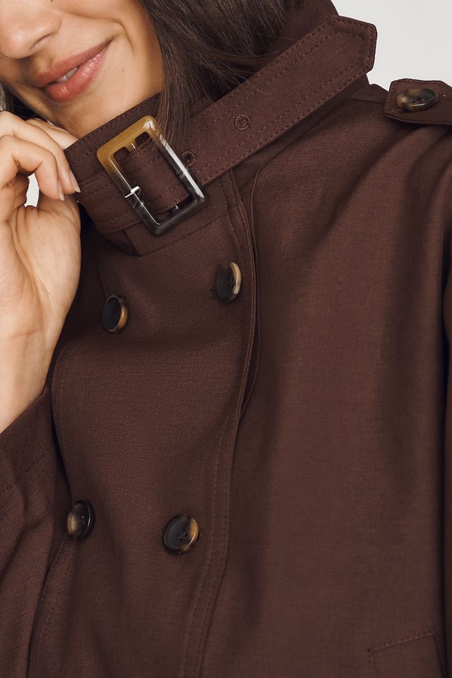 Maeve Retta Funnel-Neck Double-Breasted Short Trench Coat #4
