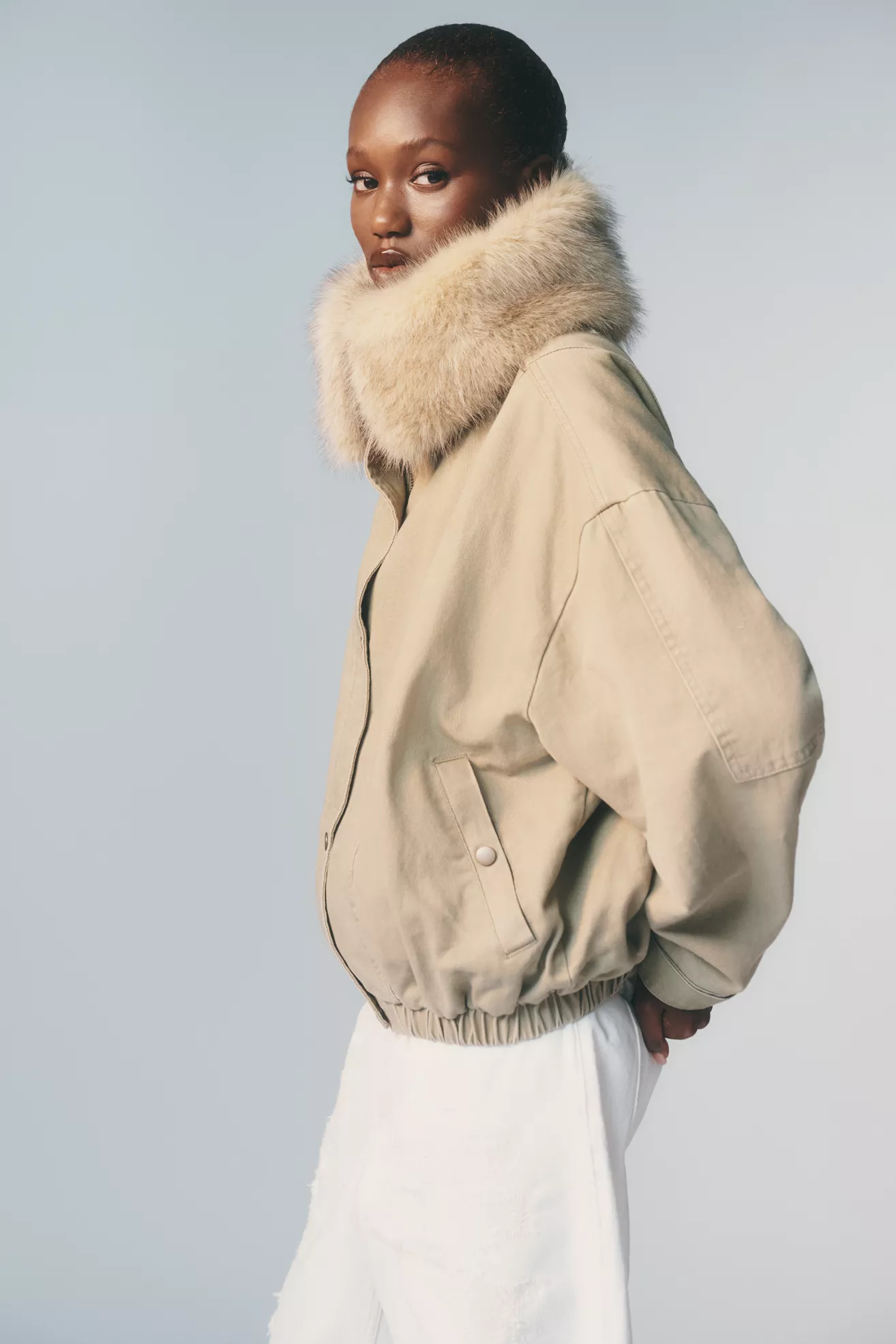 Pilcro Faux Fur Lined Denim Bomber Jacket