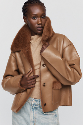 Maeve Shearling Jacket In Beige