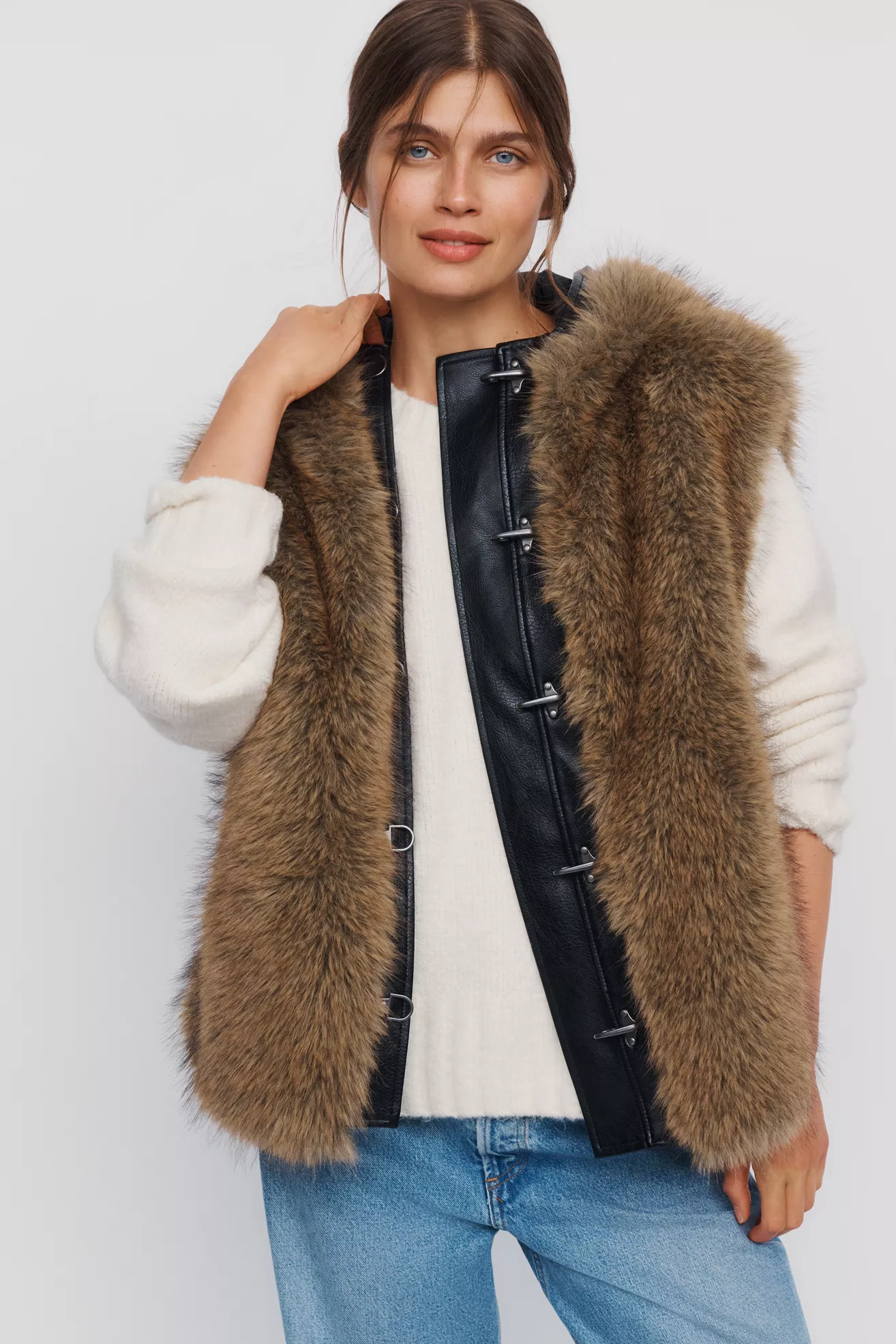 Pilcro Hooded Faux Fur Vest