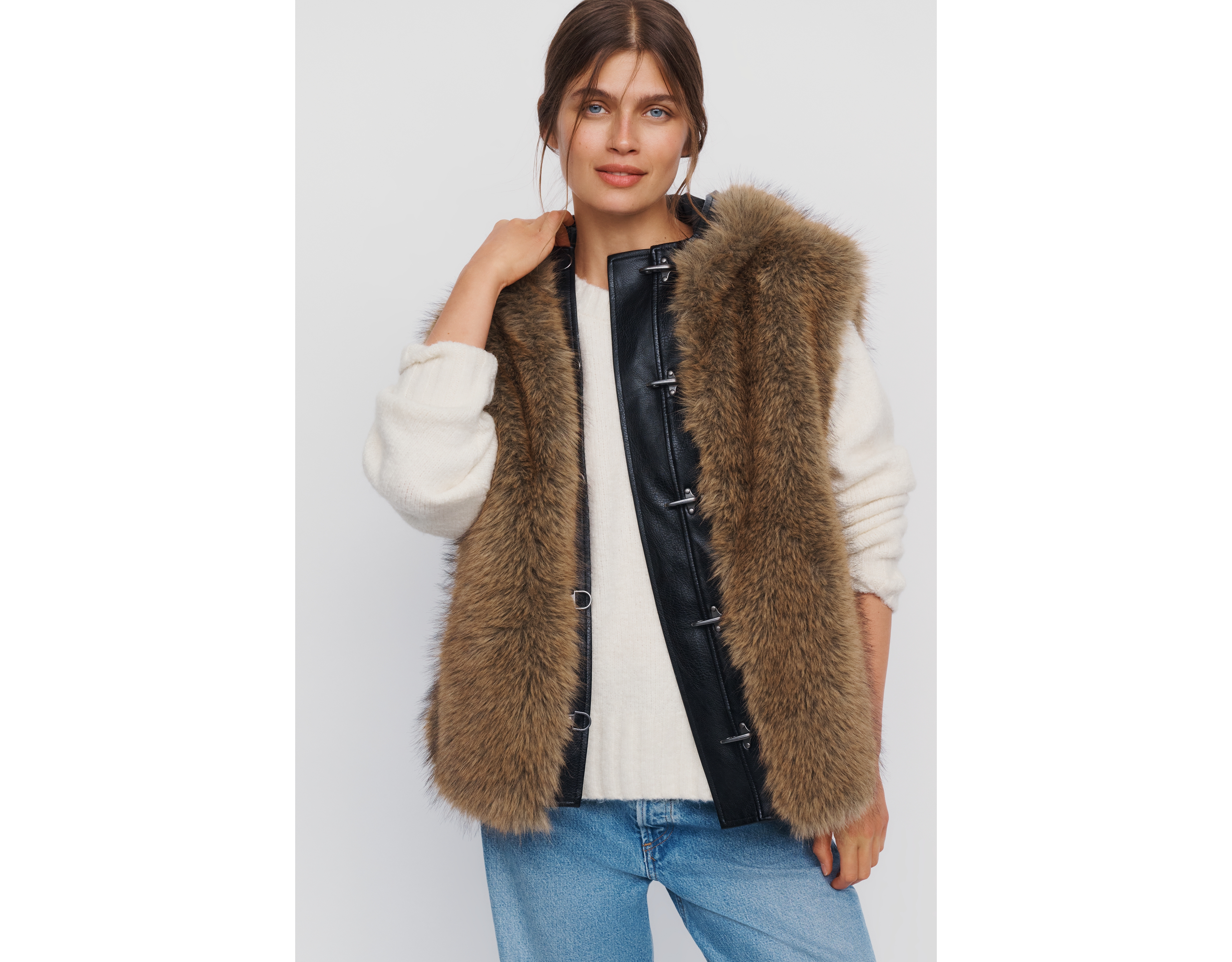 Pilcro Hooded Faux Fur Vest
