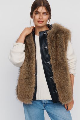 Pilcro Hooded Faux-Fur Vest