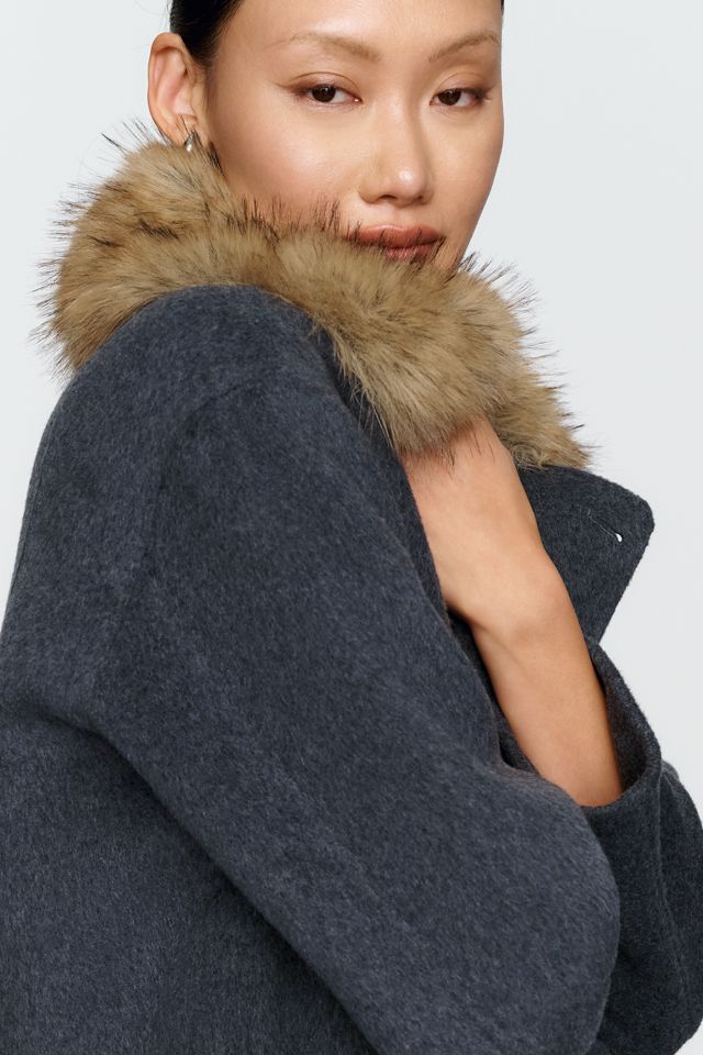 Maeve Faux Fur Collar Pea Coat #1