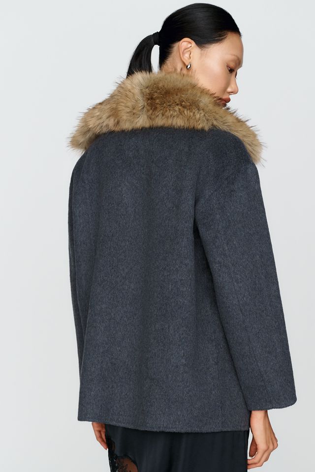 Maeve Faux Fur Collar Pea Coat #2