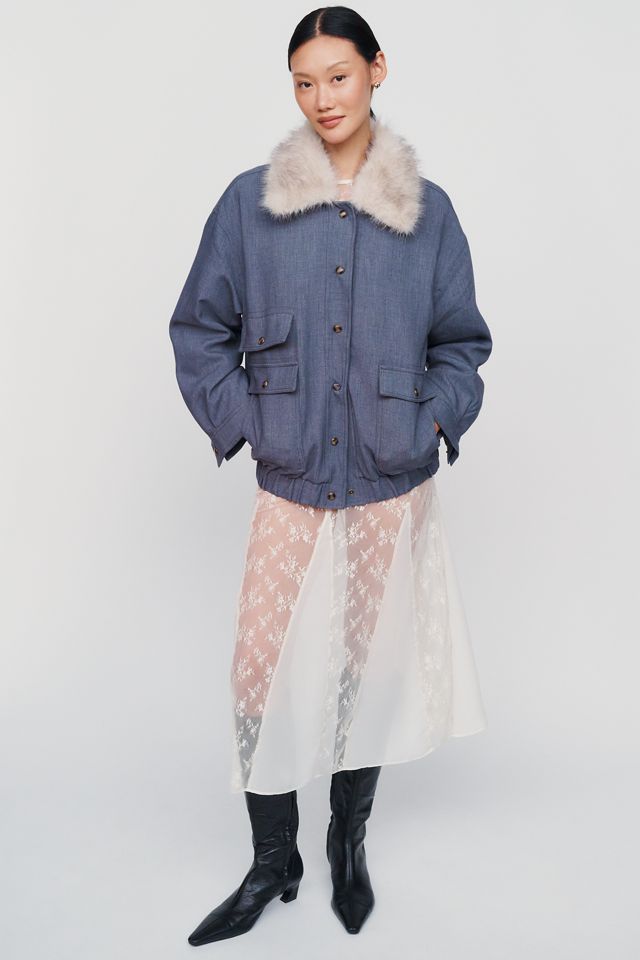 Maeve Faux Fur Collar Barn Jacket #3