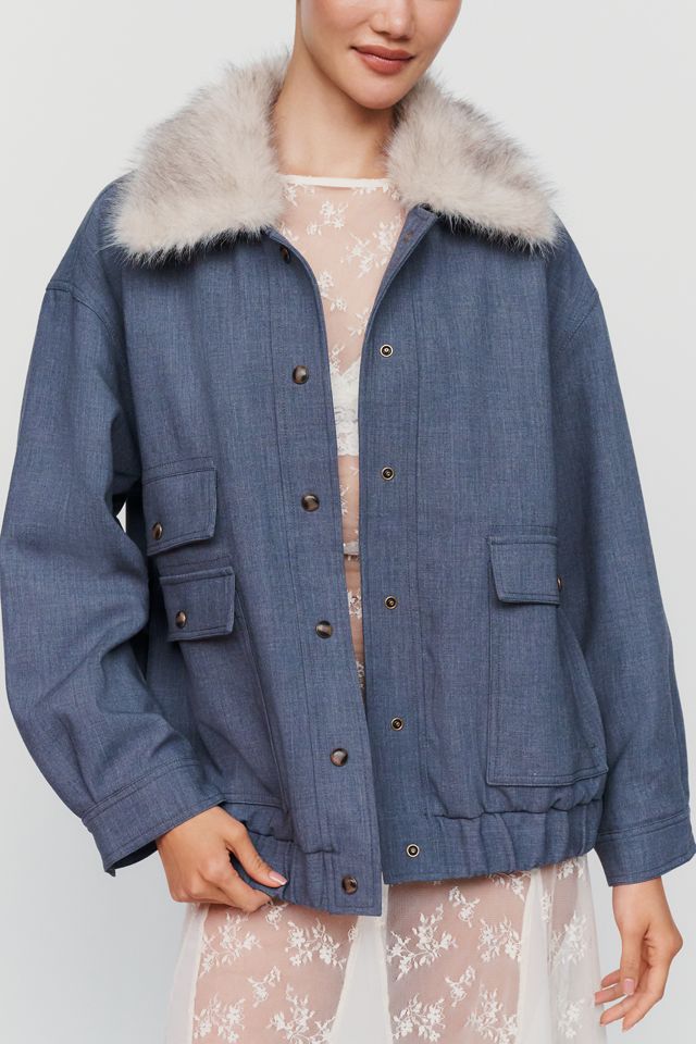 Maeve Faux Fur Collar Barn Jacket #4