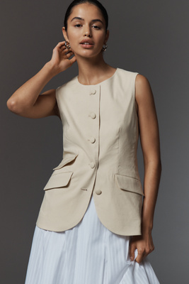Rag & Bone Womens Lttan Slade Flap-pocket Linen-blend Vest In Neutral
