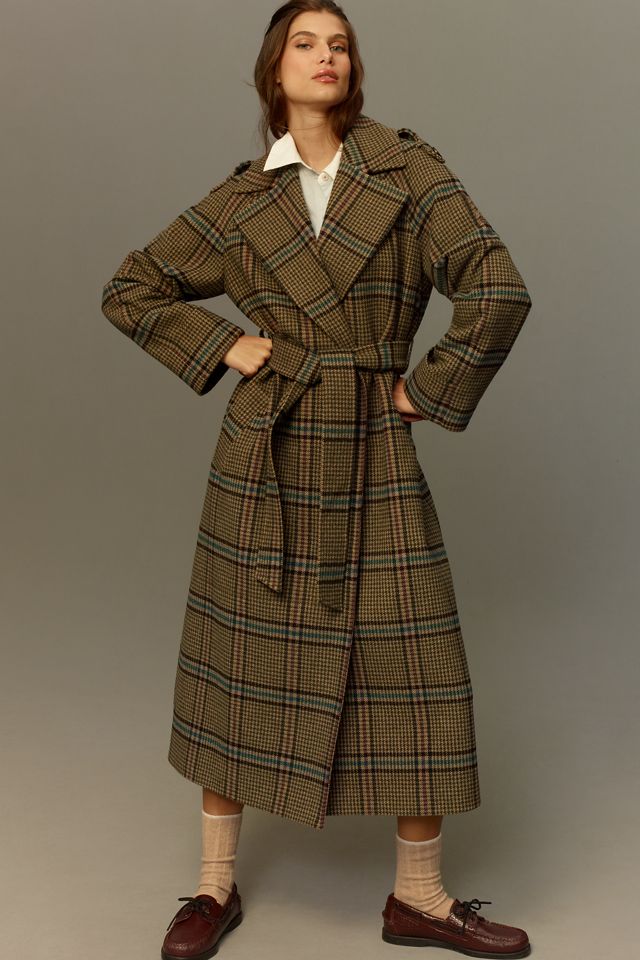 By Anthropologie Belted Plaid Long Robe Coat  #2