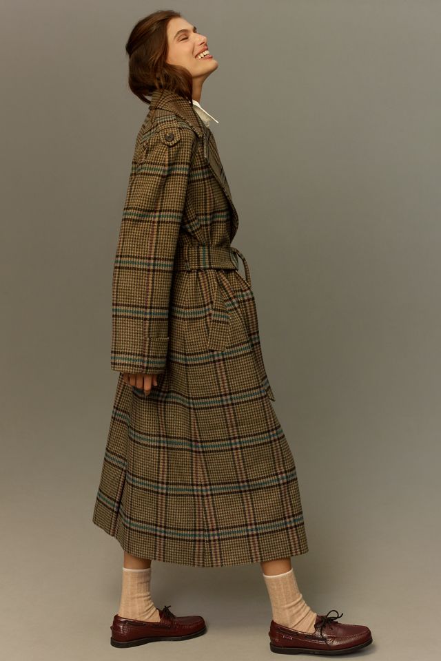 By Anthropologie Belted Plaid Long Robe Coat  #3