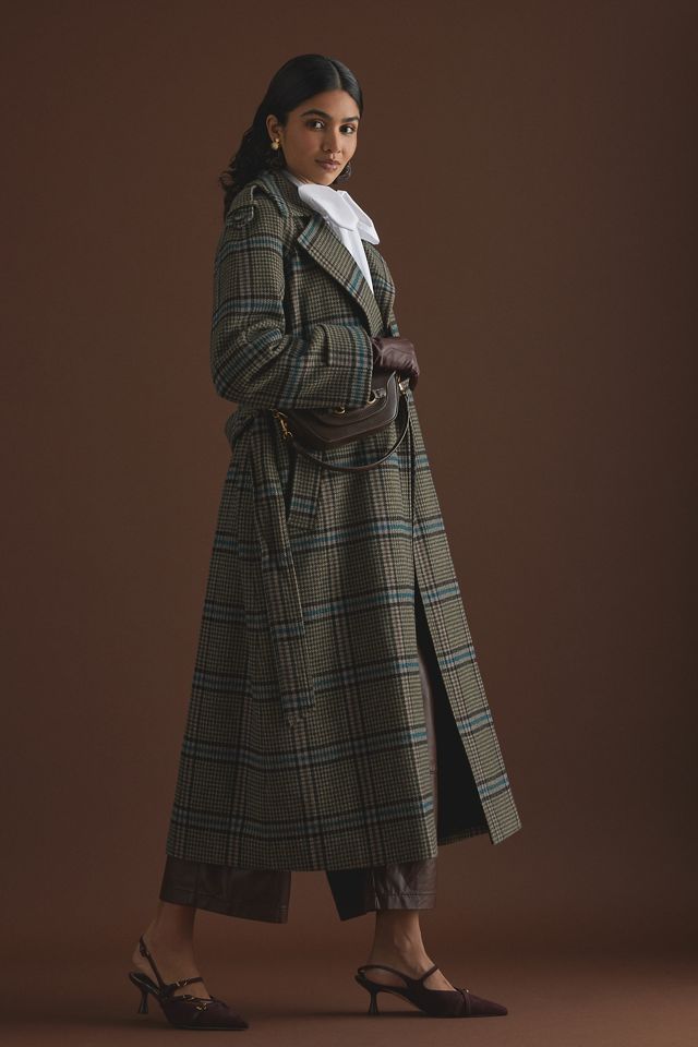By Anthropologie Belted Plaid Long Robe Coat  #7