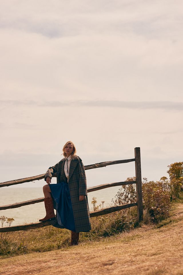 Manteau enveloppant en laine à carreaux By Anthropologie #3