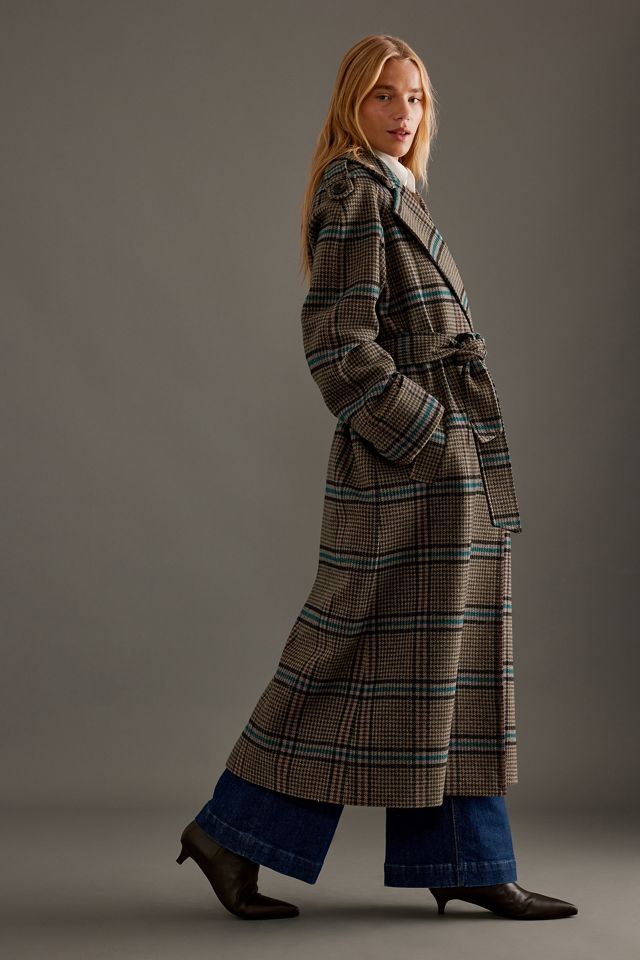 By Anthropologie Belted Plaid Long Robe Coat  #8