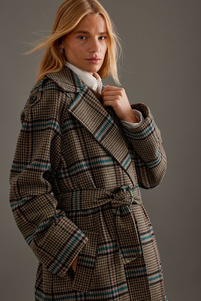 By Anthropologie Belted Plaid Long Robe Coat  #9