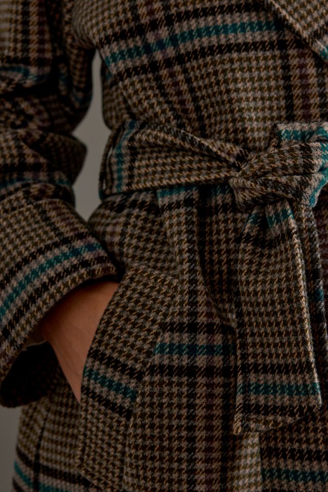 By Anthropologie Belted Plaid Long Robe Coat  #10