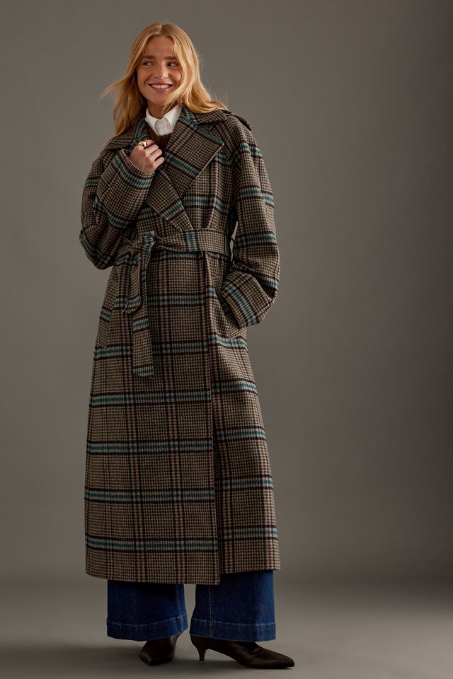 By Anthropologie Belted Plaid Long Robe Coat  #11