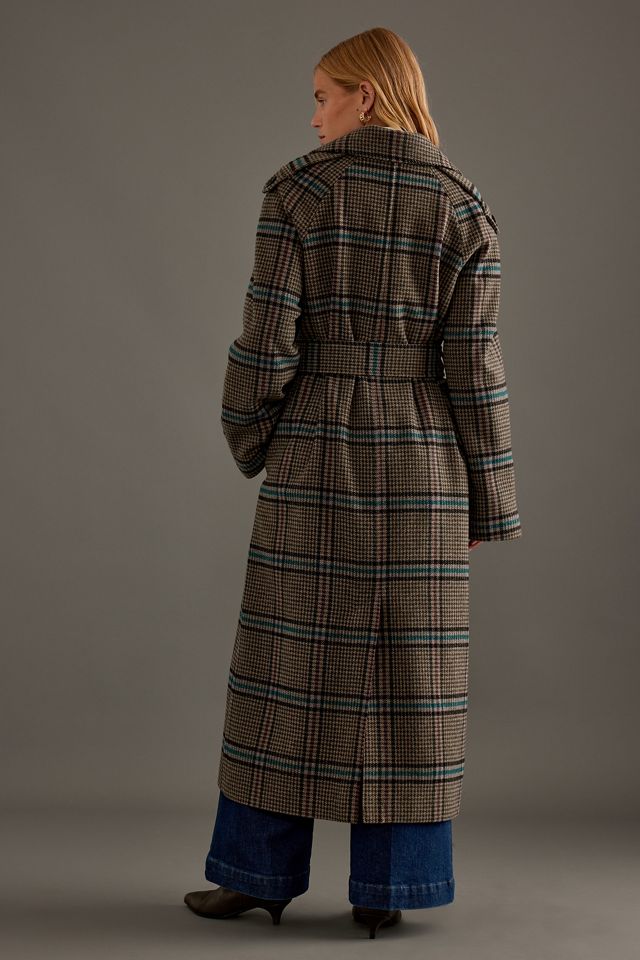 By Anthropologie Belted Plaid Long Robe Coat  #12