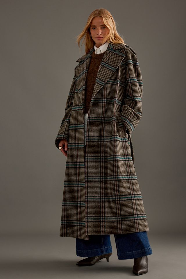 By Anthropologie Belted Plaid Long Robe Coat  #5