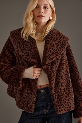 By Anthropologie Leopard Print Faux Fur Coat In Multicolor