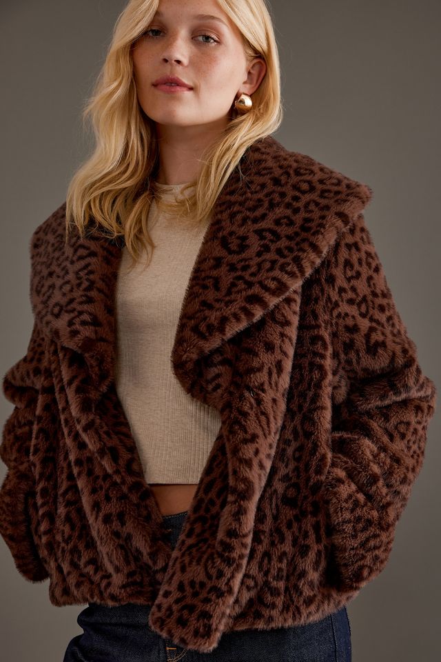 By Anthropologie Leopard Print Faux Fur Coat #5