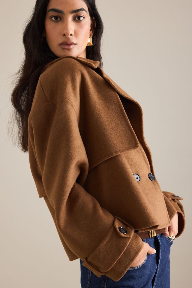 By Anthropologie Wool-Blend Cropped Trench Coat #4