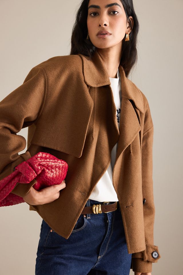 By Anthropologie Wool-Blend Cropped Trench Coat #5