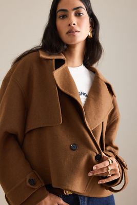 By Anthropologie Wool-Blend Cropped Trench Coat