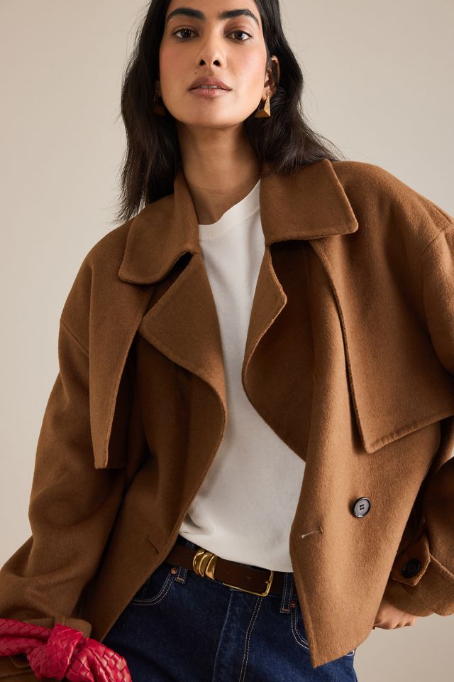 By Anthropologie Wool-Blend Cropped Trench Coat #3