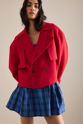 By Anthropologie Wool-blend Cropped Trench Coat In Red