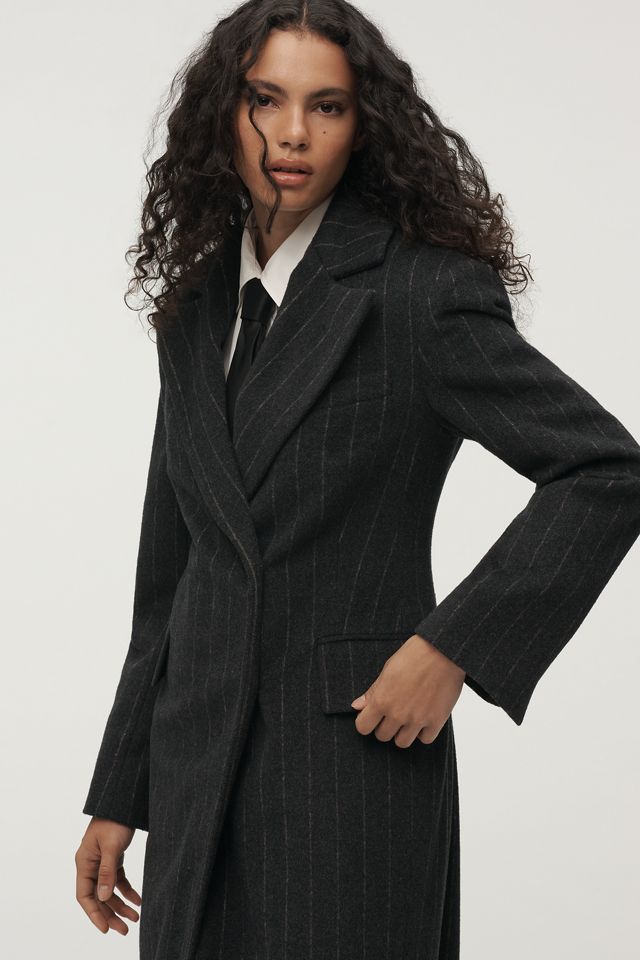 By Anthropologie Pinstripe Hourglass Wool-Blend Coat #2