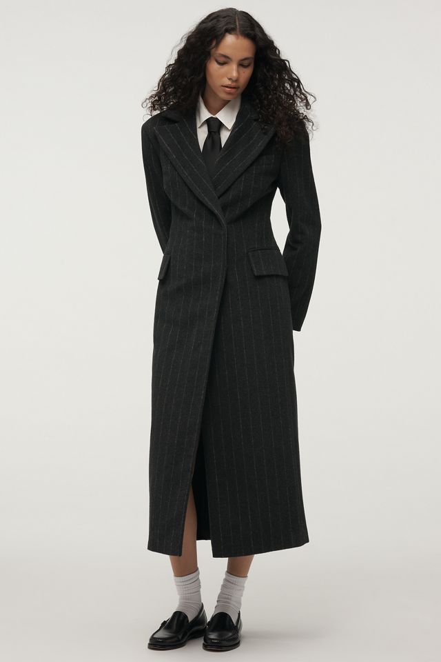 By Anthropologie Pinstripe Hourglass Wool-Blend Coat #3