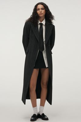 By Anthropologie Pinstripe Hourglass Wool-Blend Coat