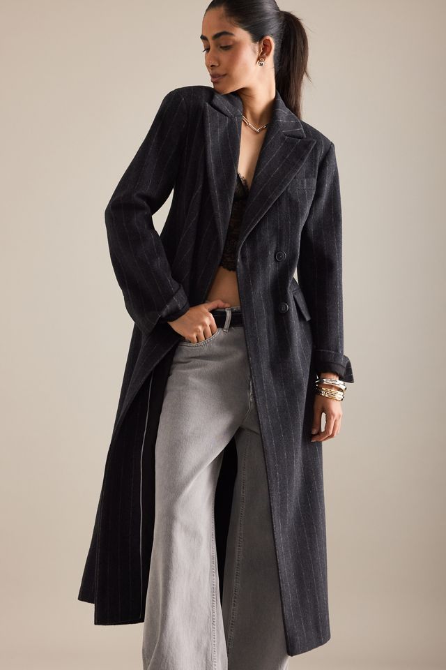 By Anthropologie Manteau sablier à rayures en laine mélangée #5